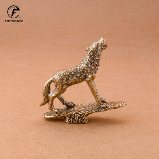 Brass Prairie Wolf Statue - Desktop Figurine Ornament