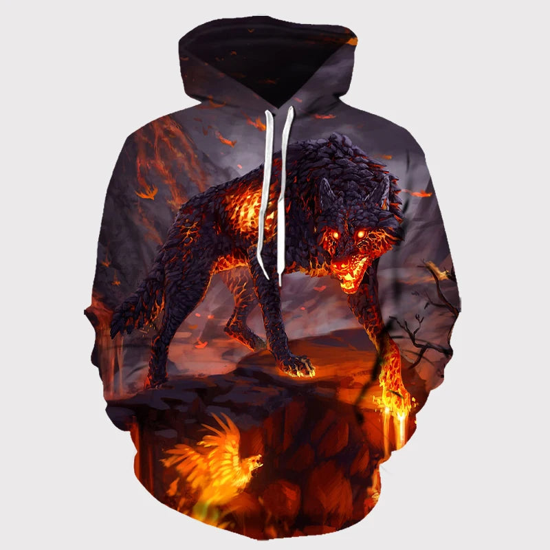 Wolf 3D Print Hoodie - Polyester O-Neck Oversized Streetwear