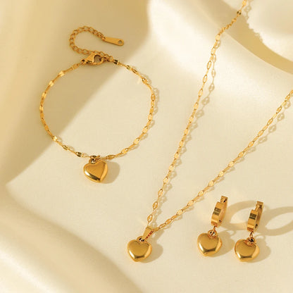 18K Gold Heart Love Jewelry Set - Necklace, Bracelet & Earrings