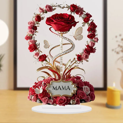 8" Acrylic Rose 'MOM' Standing Decoration – Love Theme, Pastoral Style