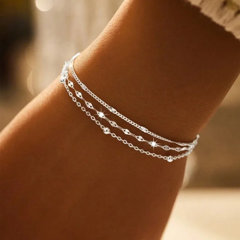 925 Sterling Silver Geometric Bead Bracelet