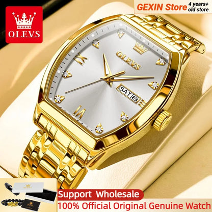 OLEVS 5528 Men's Watch - Luxury Gold, Tonneau Dial, Waterproof, Luminous, Business