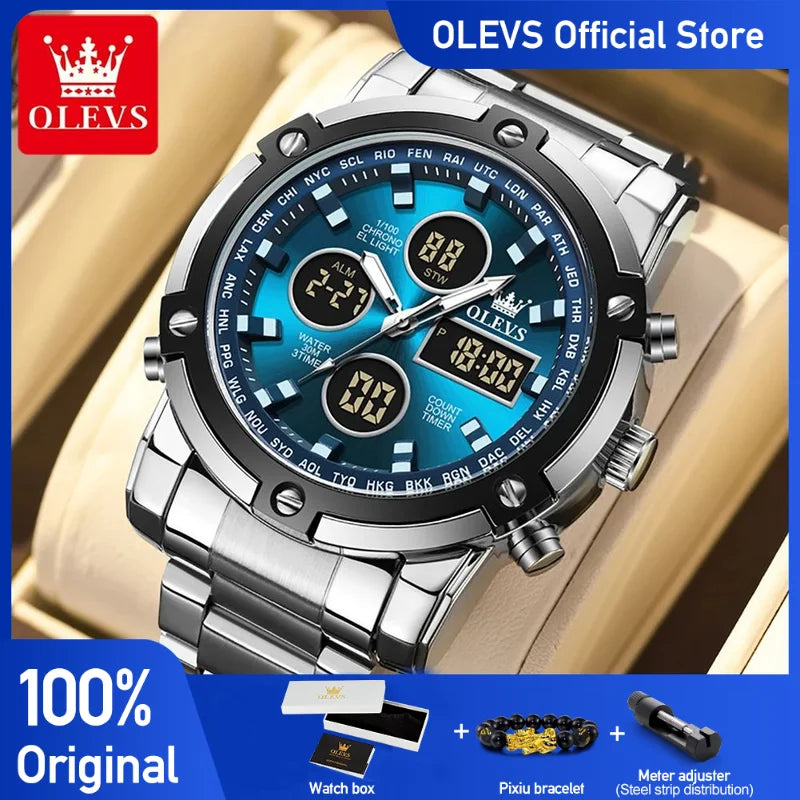 OLEVS Men’s Stainless Steel Multifunctional Analog-Digital Watch