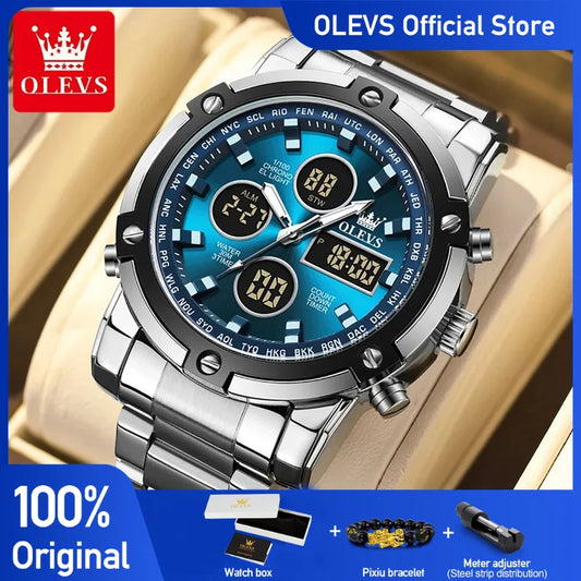 OLEVS Men’s Stainless Steel Multifunctional Analog-Digital Watch