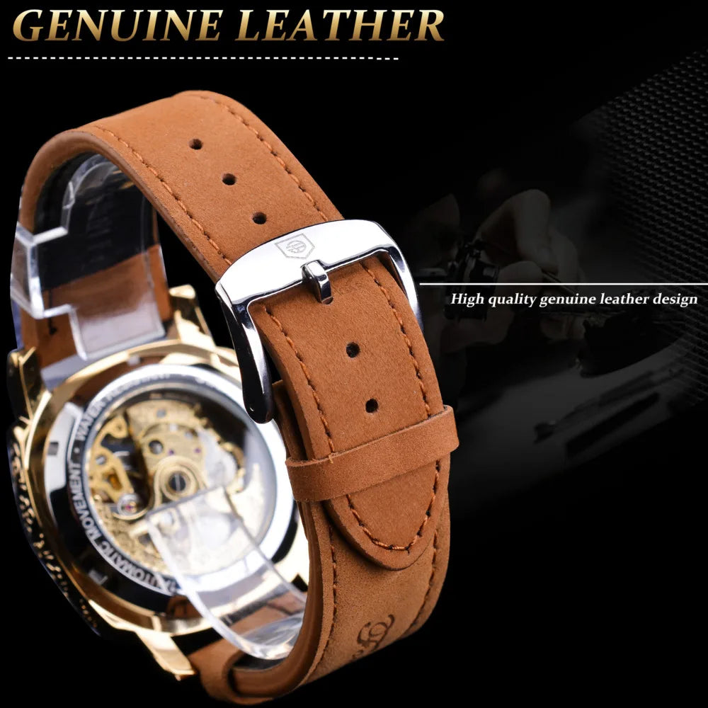 FORSINING Men’s Skeleton Automatic Watch with Genuine Leather Strap