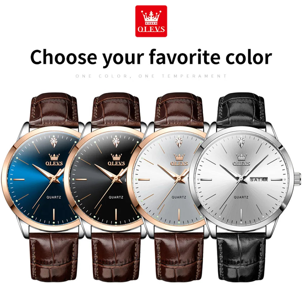 OLEVS 2935 Luxury Men's Watch - Roman Numeral, Auto Date, Shock Resistant, 3ATM, Leather Strap