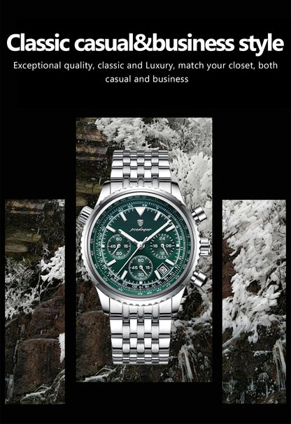 POEDAGAR 960 Men's Luxury Chronograph Watch - Stainless Steel, Luminous, 3ATM, Auto Date