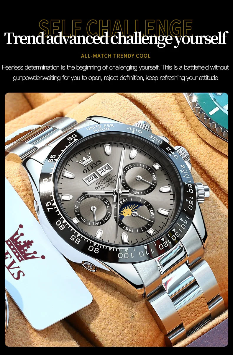 OLEVS 6654 Men's Watch - Automatic Mechanical, Sport, Waterproof, Luminous, Week Calendar