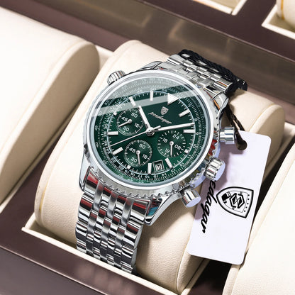 POEDAGAR 960 Men's Luxury Chronograph Watch - Stainless Steel, Luminous, 3ATM, Auto Date