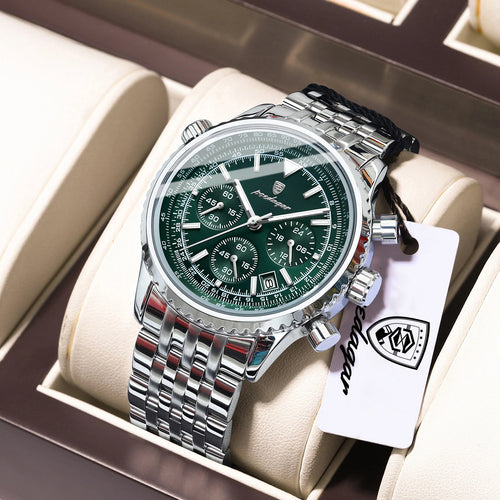 POEDAGAR 960 Men's Luxury Chronograph Watch - Stainless Steel, Luminous, 3ATM, Auto Date