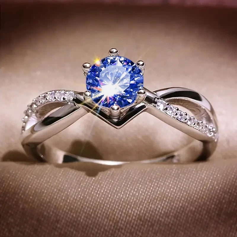 Silver Cubic Zirconia Ring - 6 Claw Engagement Band