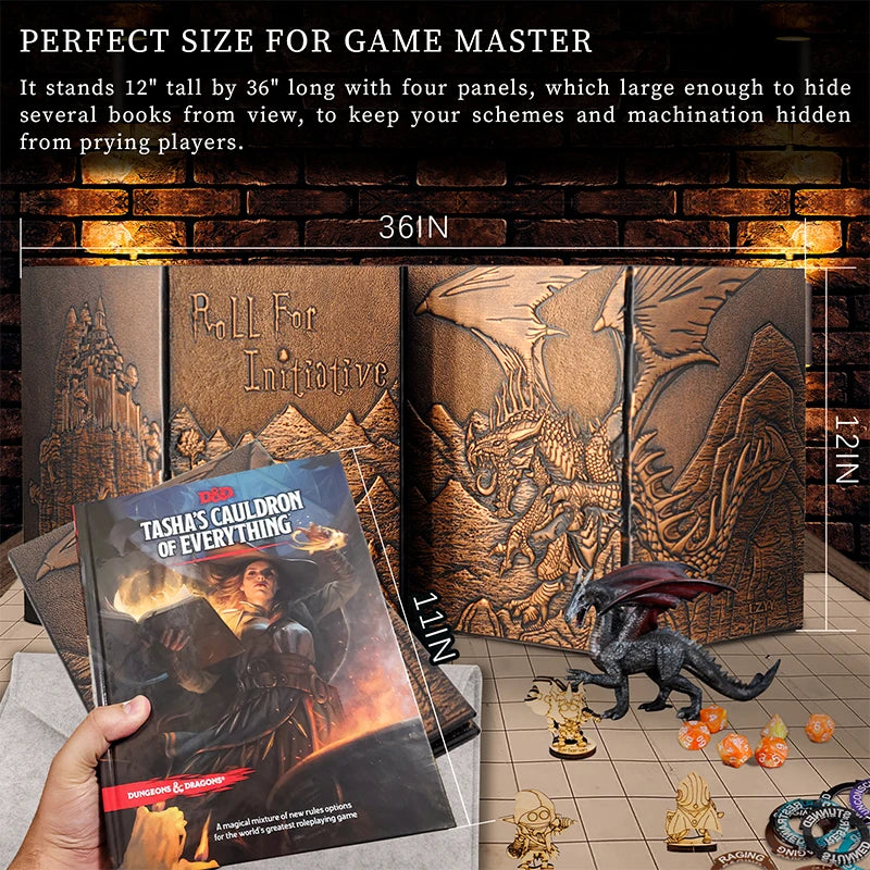DND Dungeon Master Screen - Embossed Dragon & Mimic Design
