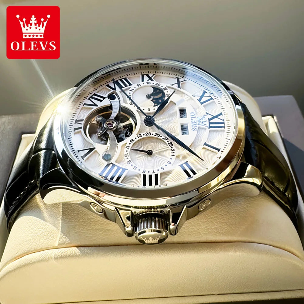 OLEVS 7013 Men's Watch - Moon Phase, Mechanical Automatic, Hollow Flywheel, Waterproof