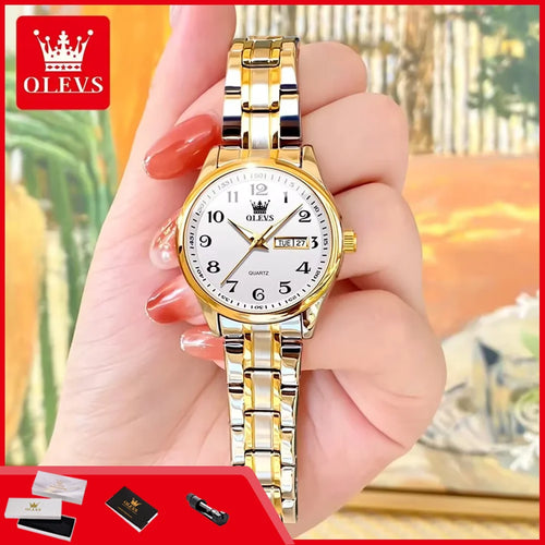 OLEVS Women’s Stainless Steel Quartz Watch with Date and Week Display