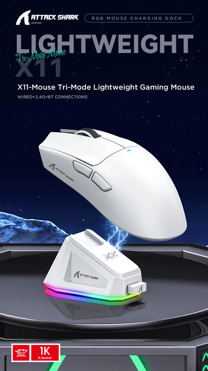 Attack Shark X11 Wireless Gaming Mouse - 22000 DPI, RGB, PAW3311 Sensor, Lightweight