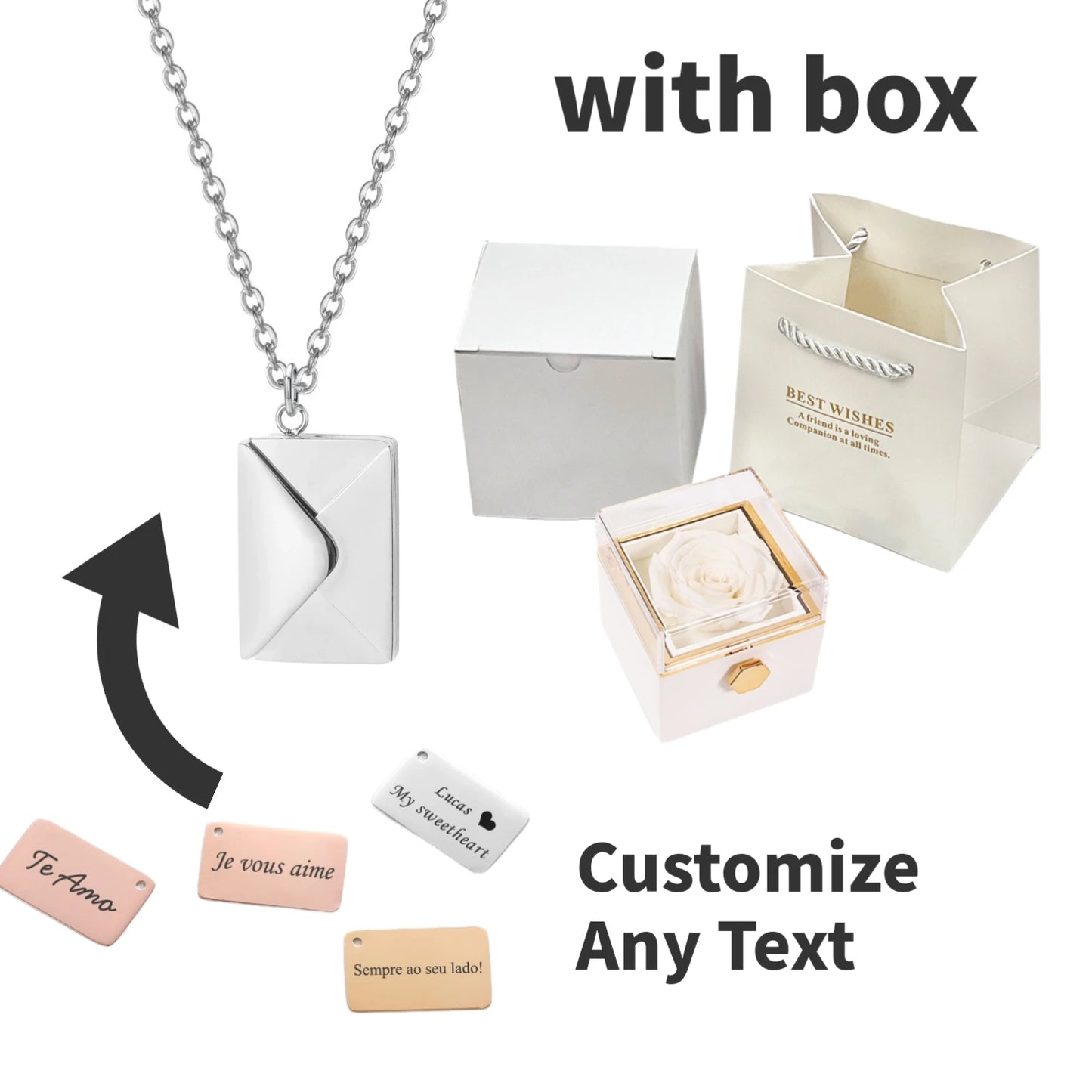 Eternal Rose Box with Custom Envelope Necklace Gift Set