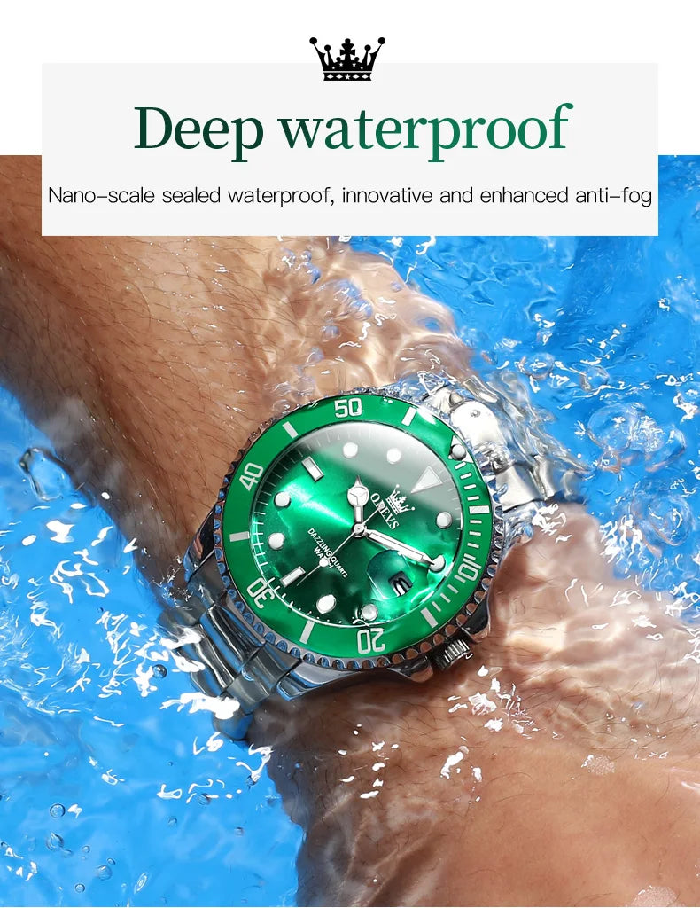 OLEVS 5885 Men's Watch - Luxury, One-Way Rotating Outer Ring, Auto Date, Waterproof, Quartz