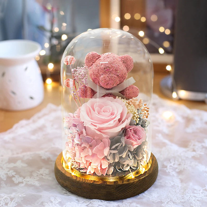 Eternal Preserved Rose in Glass Dome with LED Lights