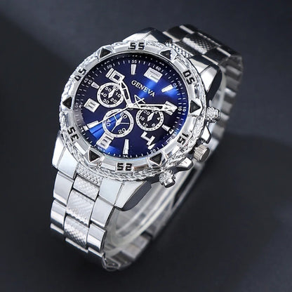 DEYROS Men's Classic Quartz Watch - Alloy Band, Numberless Dial, Auto Date, Folding Clasp