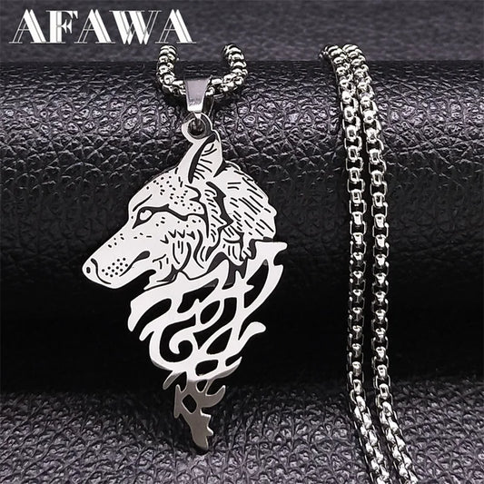 Viking Wolf Head Pendant Necklace