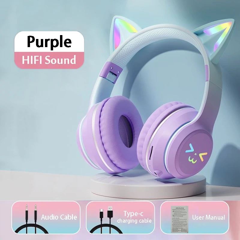 RGB Cat Ear Bluetooth Earphones 5.3 - Wireless Gaming Headset
