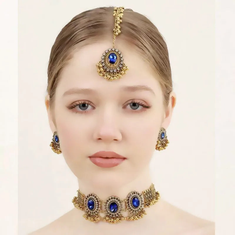Ethnic Jewelry Set - Necklace, Earrings & Headchain