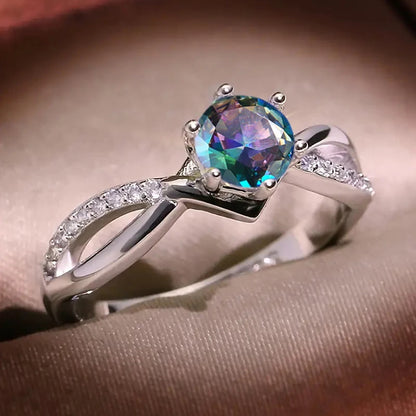 Silver Cubic Zirconia Ring - 6 Claw Engagement Band