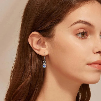 Moonstone Drop Earrings – 925 Sterling Silver, Vintage Style