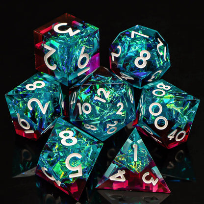 7-Piece Handmade Resin DnD Dice Set - Sharp Edge RPG Dice