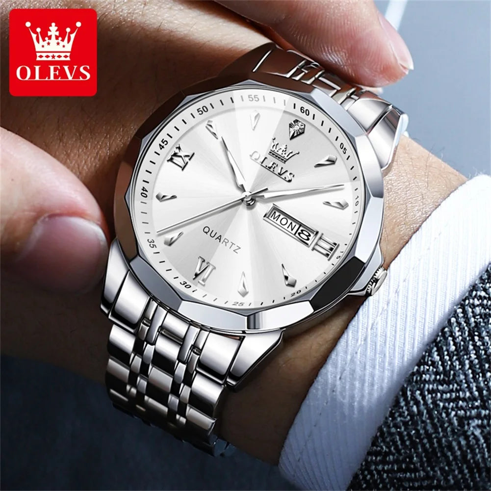OLEVS 9998 Couple Watches - Rhombus Mirror, Luminous Date, Waterproof