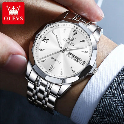 OLEVS 9998 Couple Watches - Rhombus Mirror, Luminous Date, Waterproof