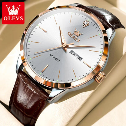 OLEVS 2935 Luxury Men's Watch - Roman Numeral, Auto Date, Shock Resistant, 3ATM, Leather Strap