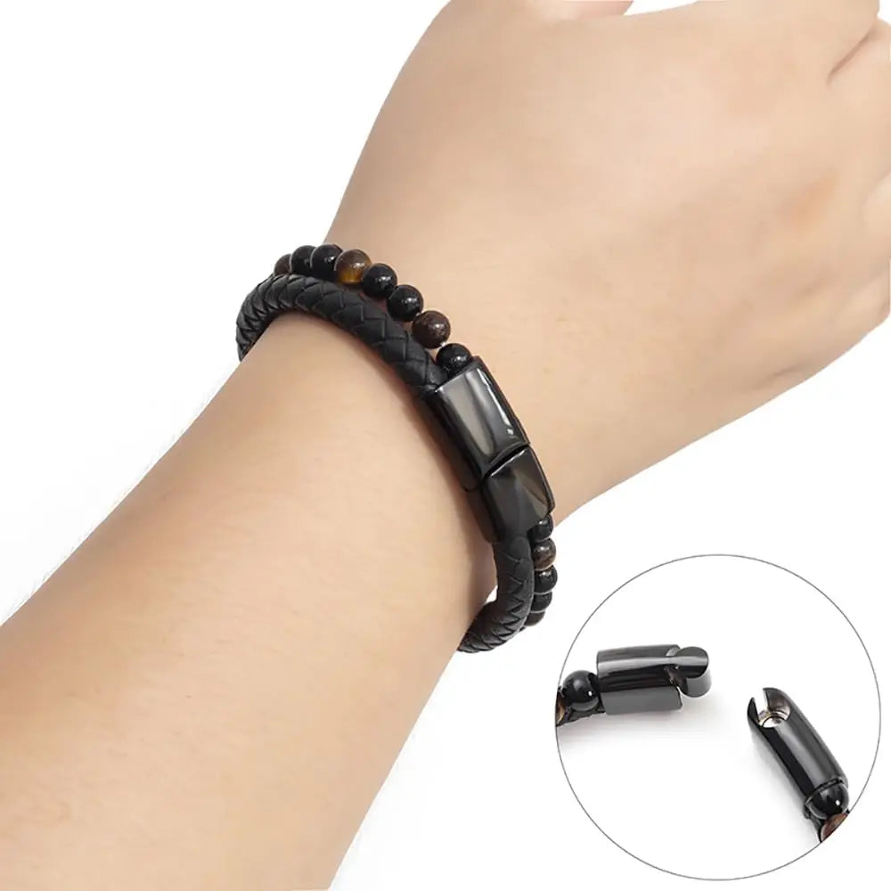 To My Son Tiger Eye Bracelet - Leather Beaded Protection Bracelet