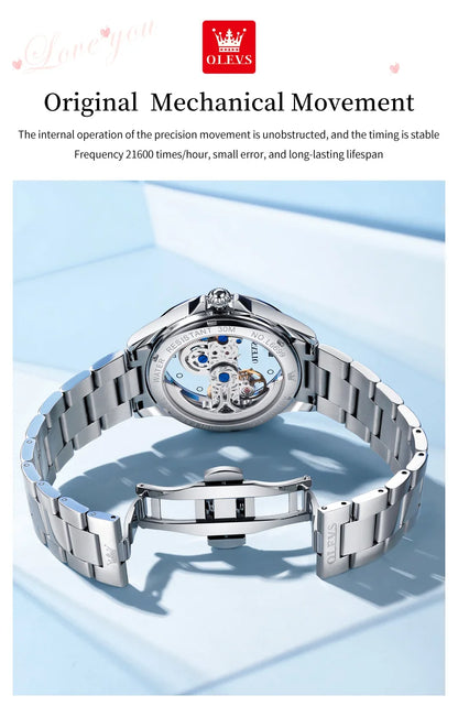 OLEVS 6699 Automatic Mechanical Watch - Transparent 40mm Big Dial, Bracelet Set, Luxury