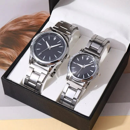 2pcs Couples Quartz Watch Set - Alloy, Numberless Dial, Fashion Casual, No Box