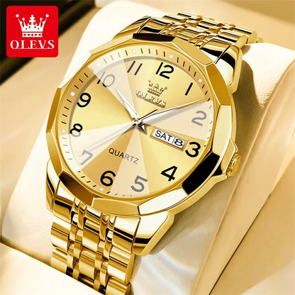 OLEVS 9970 Couple Watch - Luxury, Stainless Steel, Waterproof, Calendar, Digital Dial, Rhombus Mirror