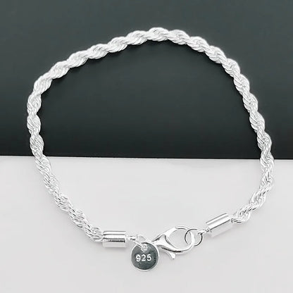 925 Sterling Silver 4mm Twisted Rope Bracelet - Unisex
