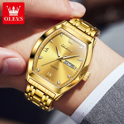 OLEVS 5528 Men's Watch - Luxury Gold, Tonneau Dial, Waterproof, Luminous, Business