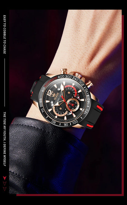 OLEVS 9936 Men's Watch - Luxury, Silicone Strap, Waterproof, Chronograph, Night Light