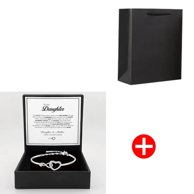 To My Daughter Heart Bracelet - Infinity Symbol Gift Box Set