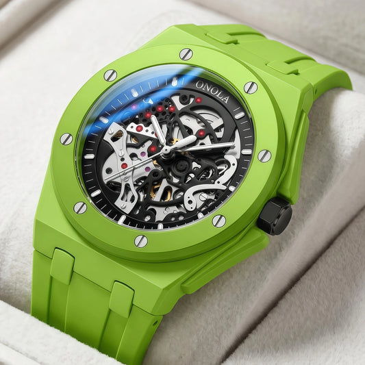 ONOLA Men’s Skeleton Automatic Mechanical Watch with Silicone Band