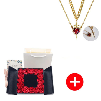 Heart and Sword Necklace - Rose Gift Box Set for Her