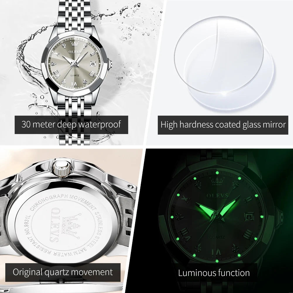 OLEVS 9931L Elegant Fashion Watch - Luxury, Waterproof, Stainless Steel, Luminous Date