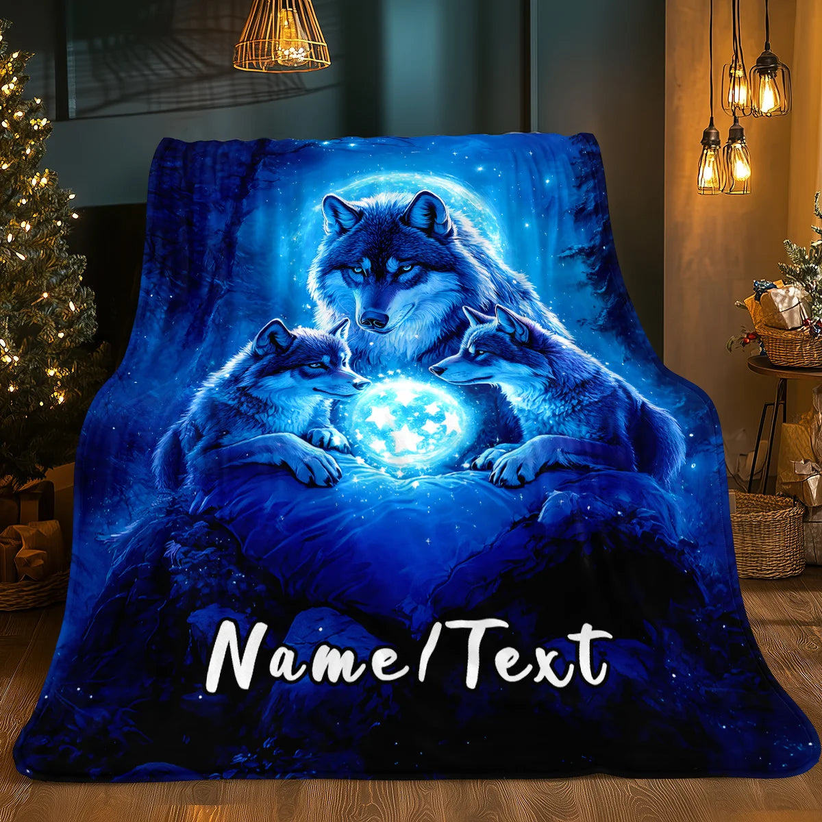 Custom Name Wolf King Flannel Blanket - Polyester Coral Fleece Throw