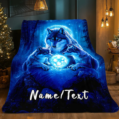 Custom Name Wolf King Flannel Blanket - Polyester Coral Fleece Throw