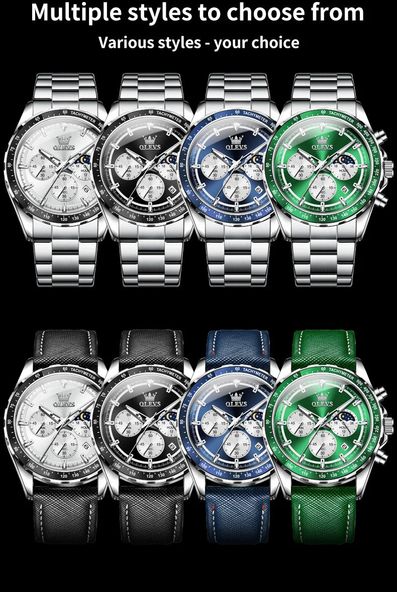 OLEVS 2945 Men's Watch - Moon Phase, Chronograph, Waterproof, Backlight, Fashion Quartz