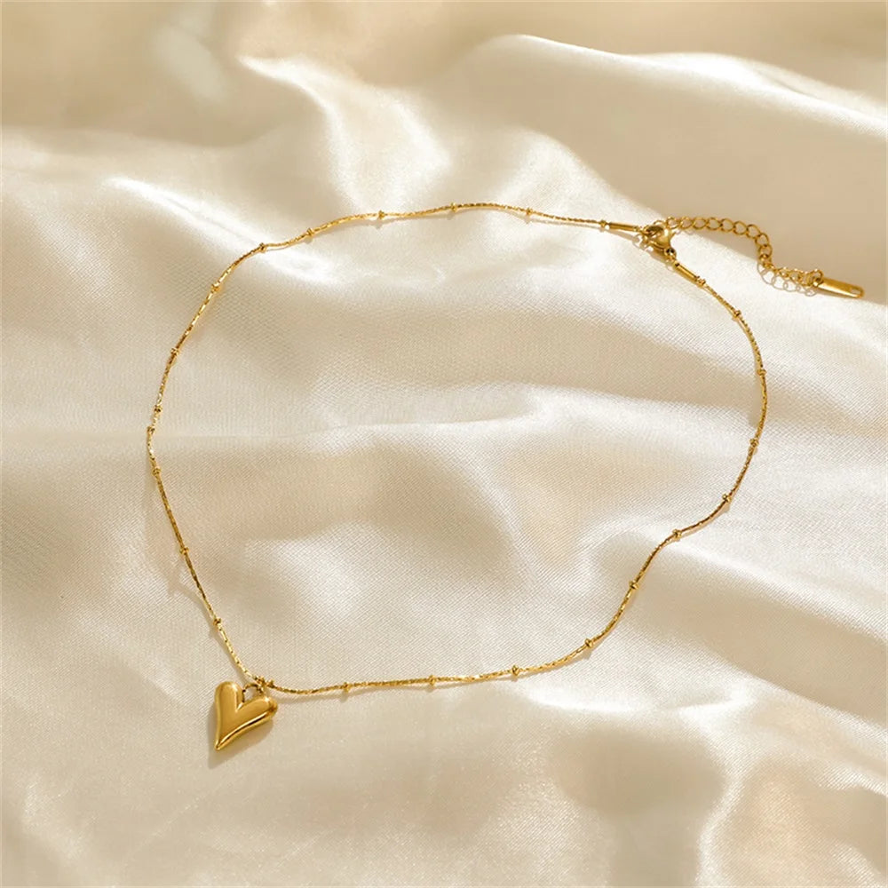 18K Gold Heart Love Jewelry Set - Necklace, Bracelet & Earrings