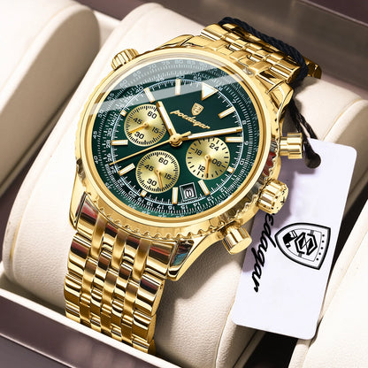 POEDAGAR 960 Men's Luxury Chronograph Watch - Stainless Steel, Luminous, 3ATM, Auto Date