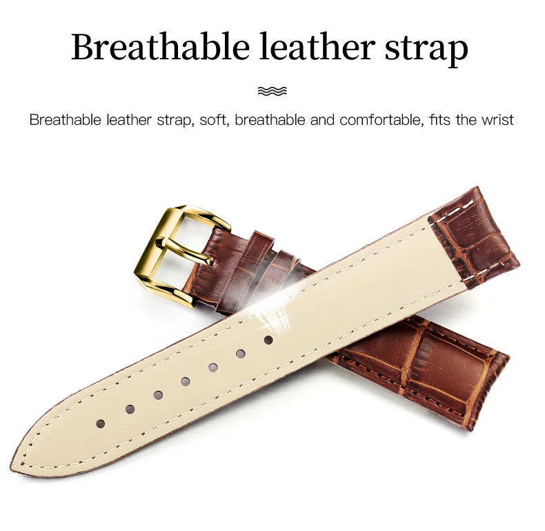 OLEVS 5566 Watch - Fashion Quartz, Leather Strap, Waterproof, Arabic Numeral, Men & Women