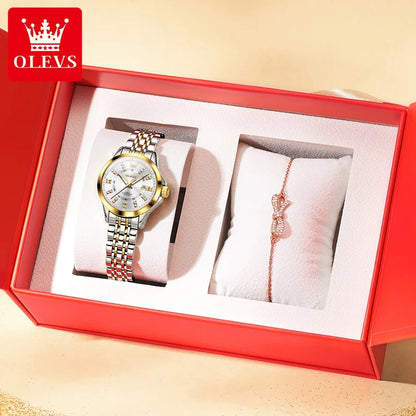 OLEVS 3620 Luxury Diamond Watch - Auto Calendar, Waterproof, Bracelet Set
